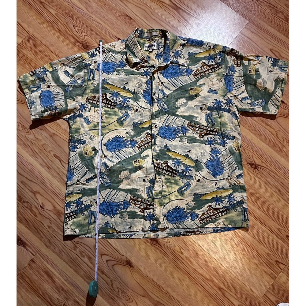Campia Men's XL Button-Up Shirt Short Sleeve Golf Graphic Print Cotton Multi